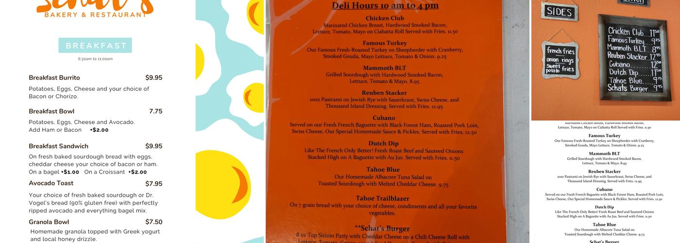 Schat's Bakery & Restaurant | Minden Menu