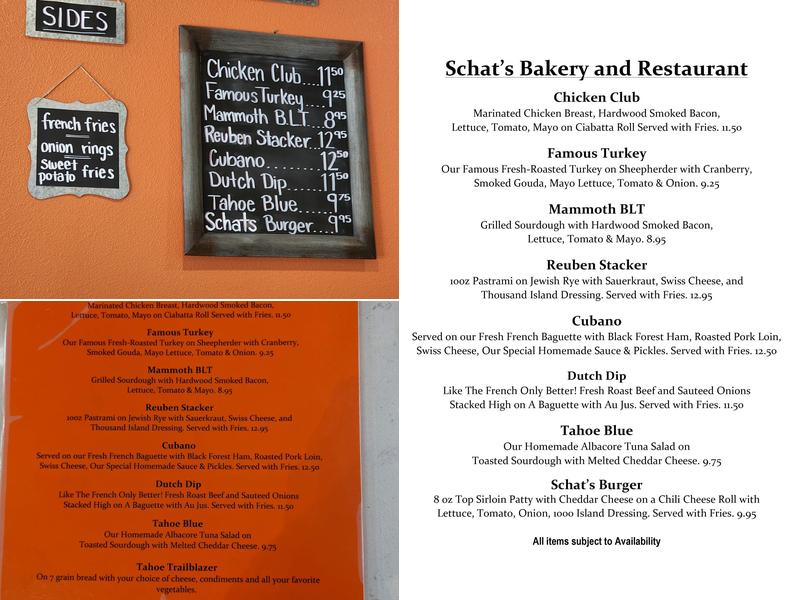 Schat's Bakery & Restaurant - Minden Menu