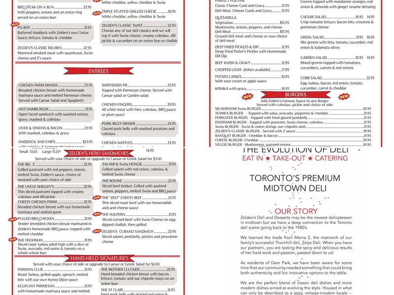 Zelden's Deli and Desserts Menu