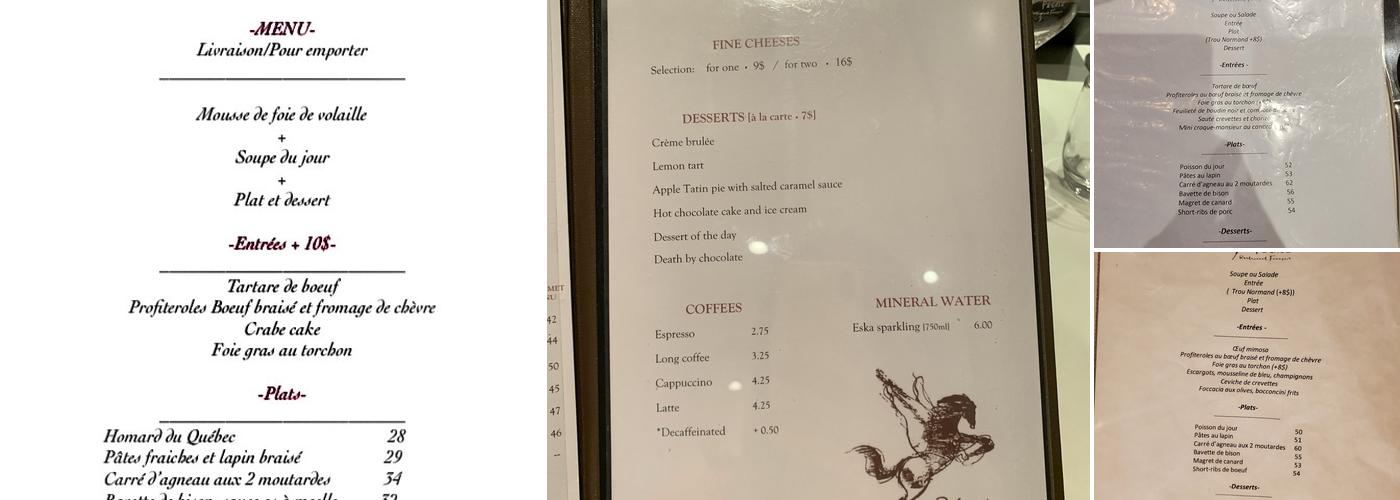 Le Pégase Menu