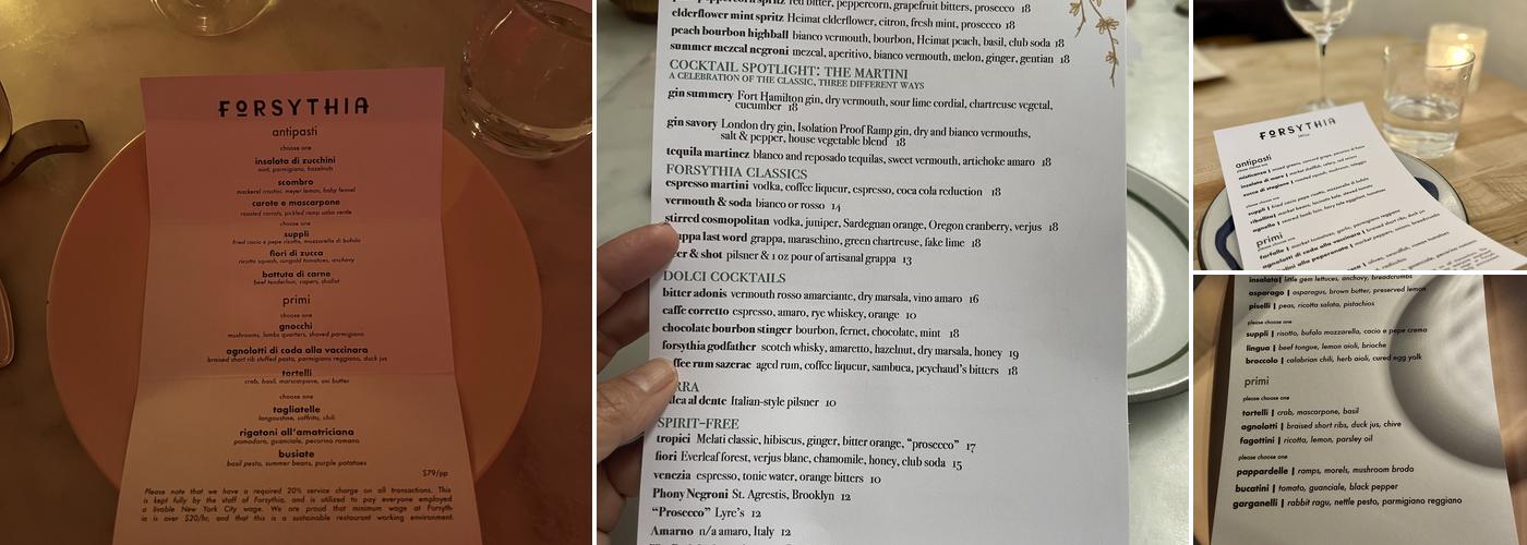 Forsythia NYC Menu