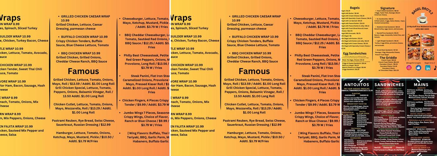 Bagel Bros 2 Menu