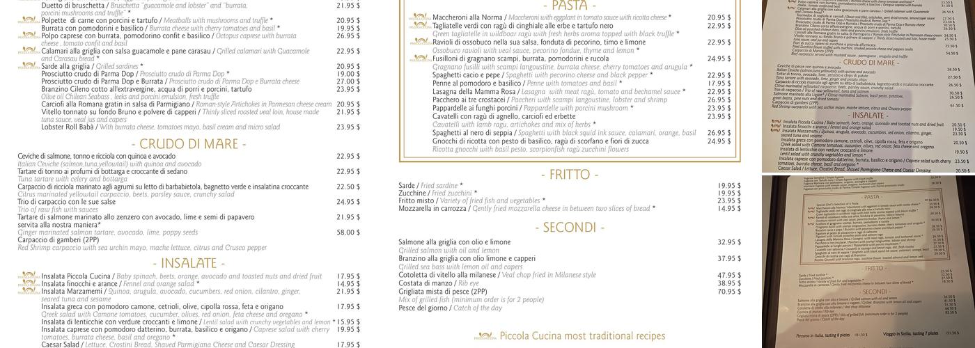 Piccola Cucina Uptown Menu
