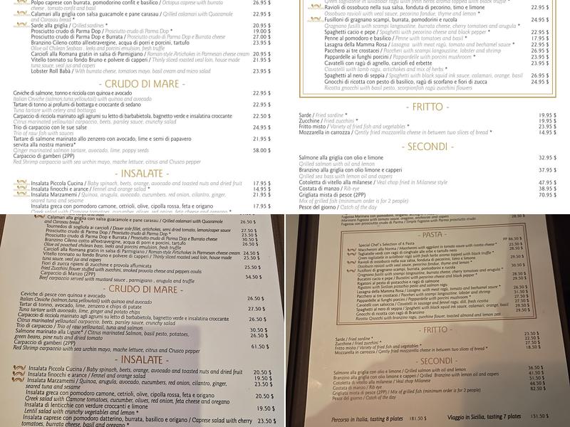 Piccola Cucina Uptown Menu