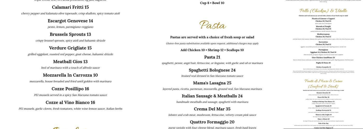 Gios Italian Kitchen Myrtle Beach Menu