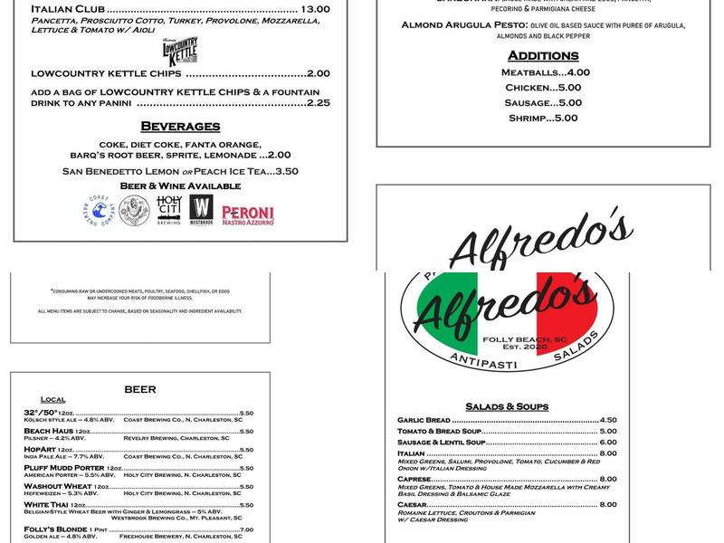 Alfredo's On Folly Menu