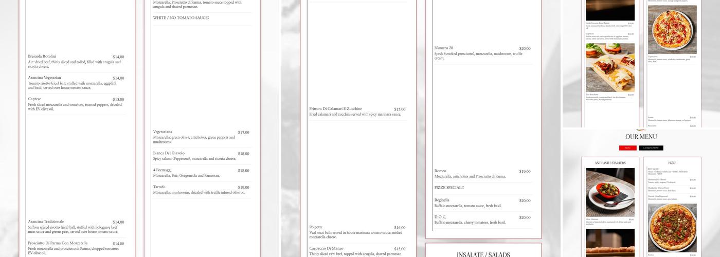 Número 28 Allen Ristorante Pizzeria Menu