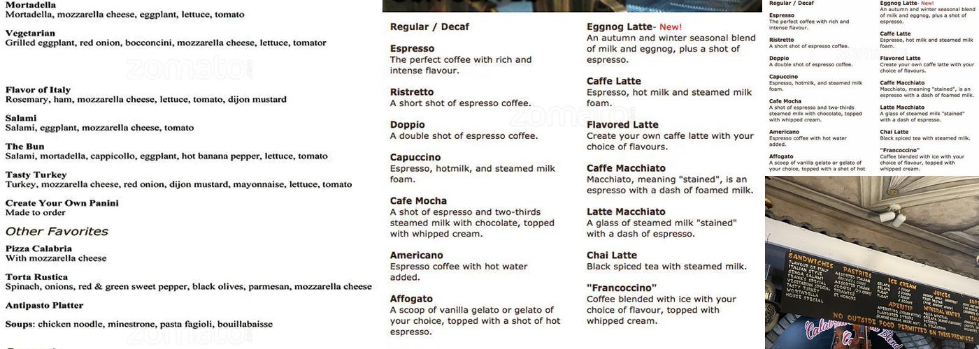 Cafè Calabria Menu