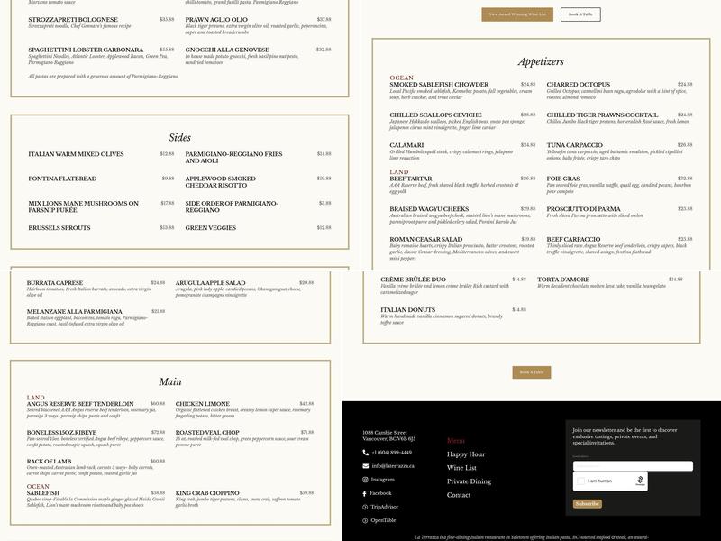 La Terrazza Menu