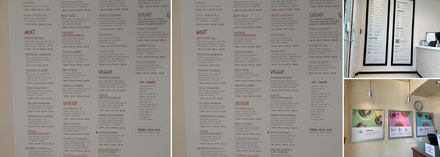 Panago Pizza Menu