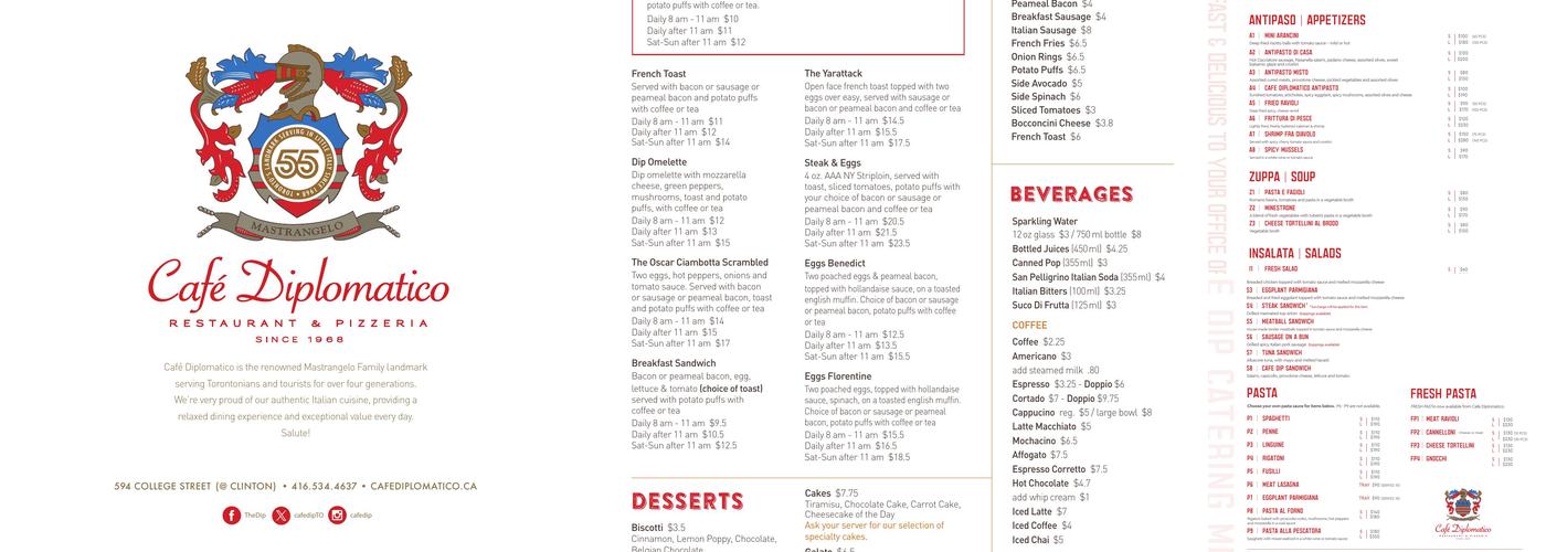 Cafe Diplomatico Restaurant & Pizzeria Menu