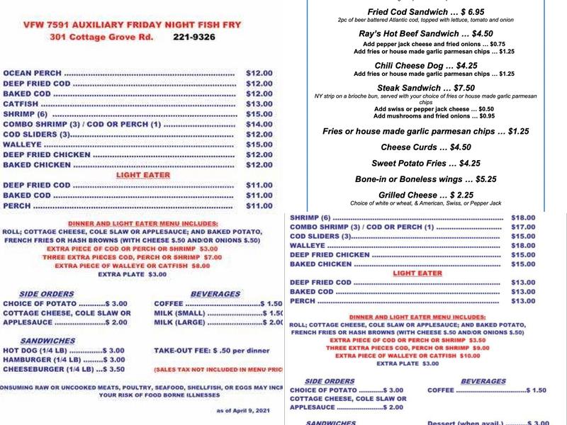 VFW Day Post 7591 Menu