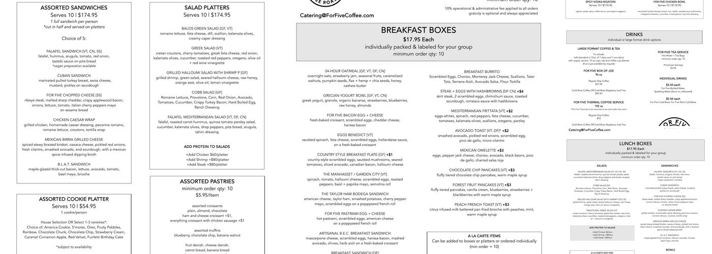 For Five Coffee DC Menu