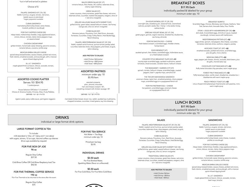 For Five Coffee DC Menu