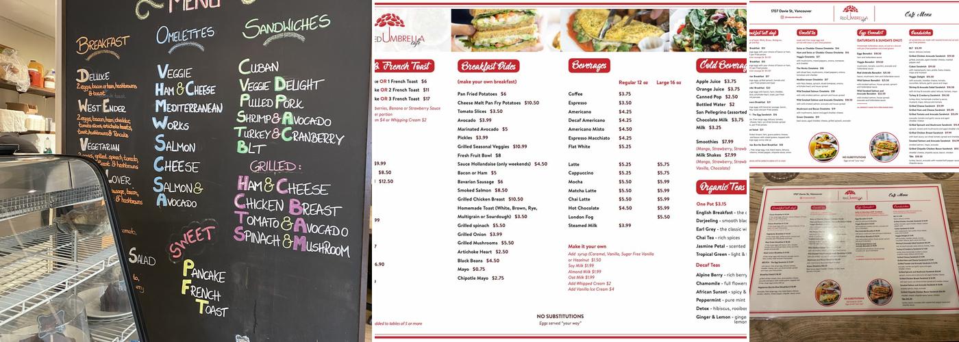 Red Umbrella Cafe Menu