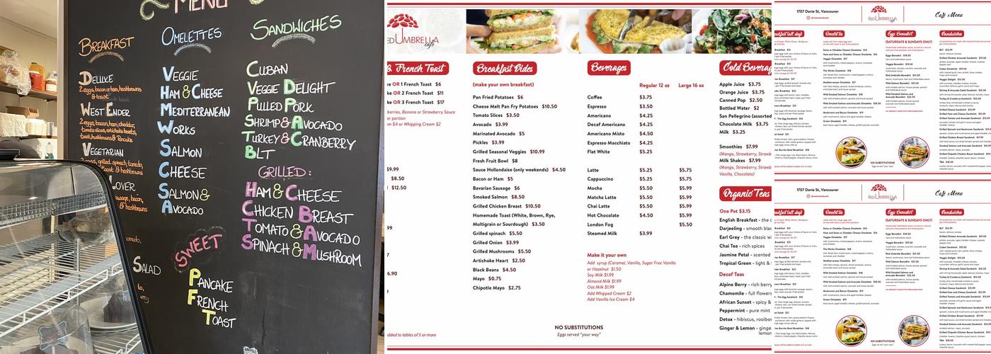 Red Umbrella Cafe Menu