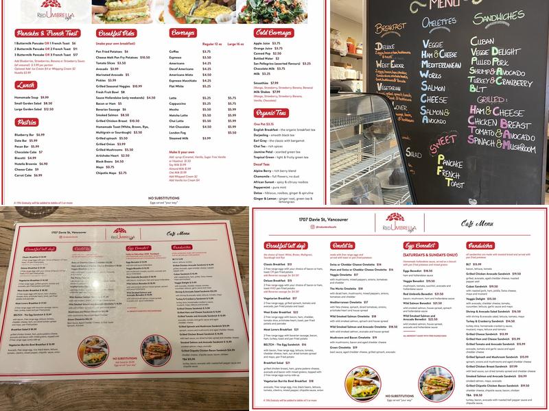 Red Umbrella Cafe Menu