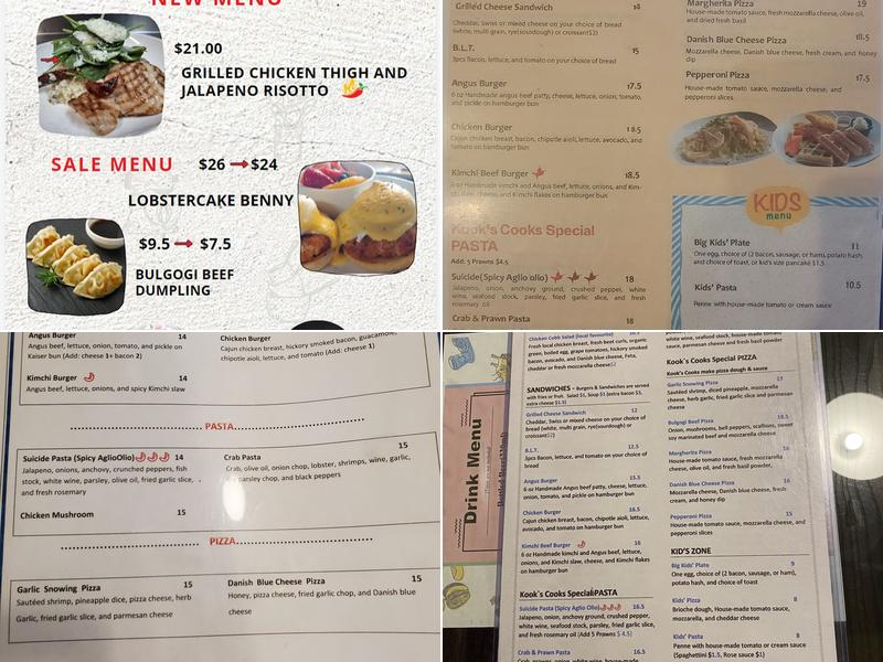Kook's Cooks Menu