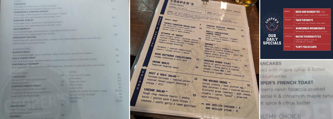 Cooper's Menu