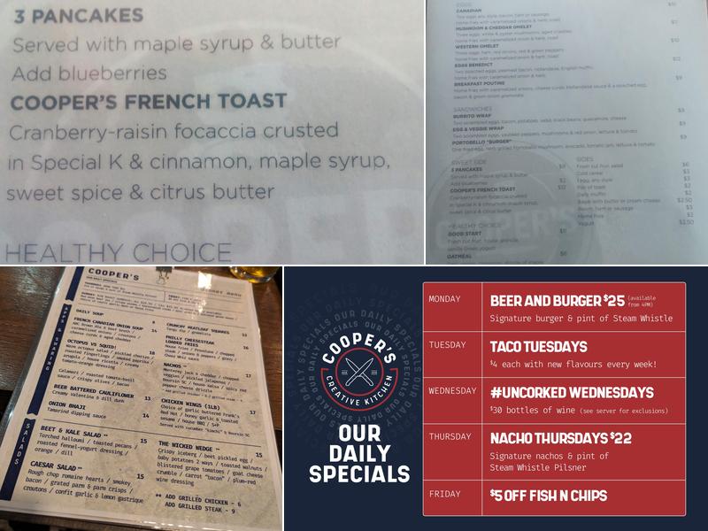 Cooper's Menu