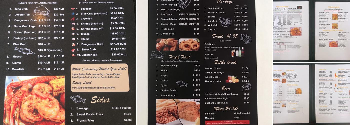 Royal seafood Menu