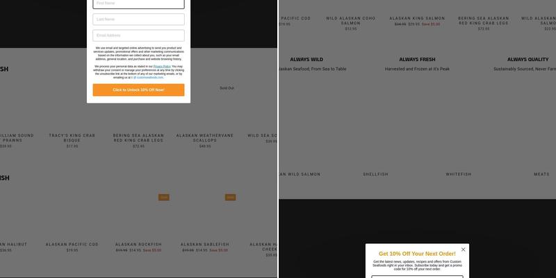 Custom Seafoods Menu