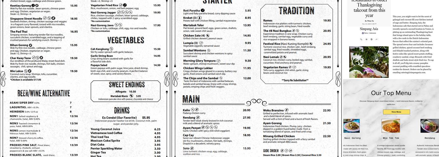 Simpang Venice Menu