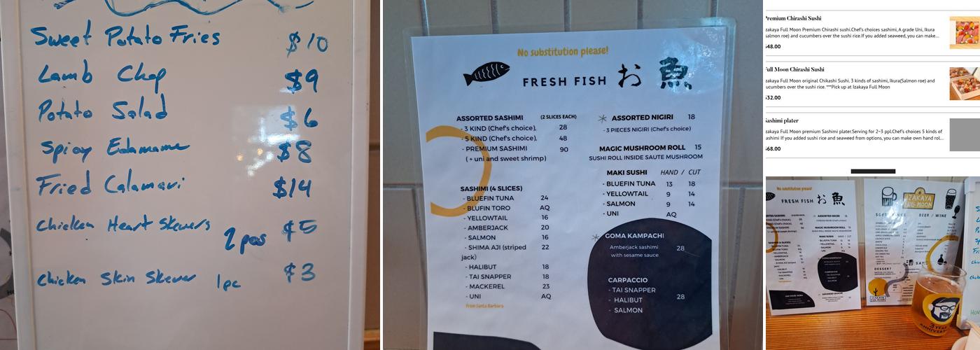 Izakaya Full Moon Menu