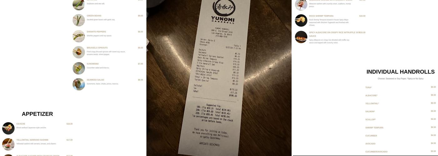 Yunomi Handroll Menu