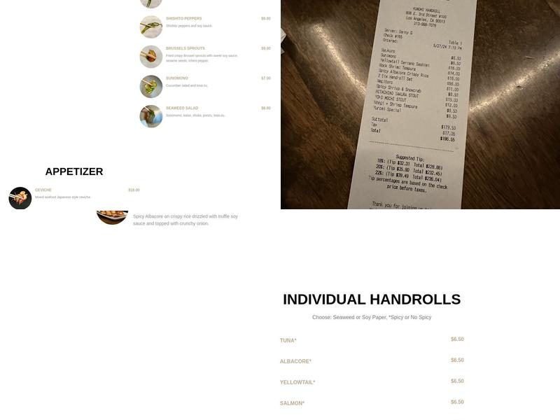 Yunomi Handroll Menu