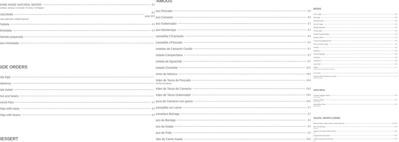 Puerto Nuevo Patio and Grill Menu