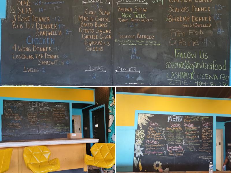 Zena's BBQ and Seafood Joint Menu