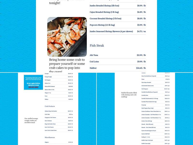 Seafood Specialties Menu