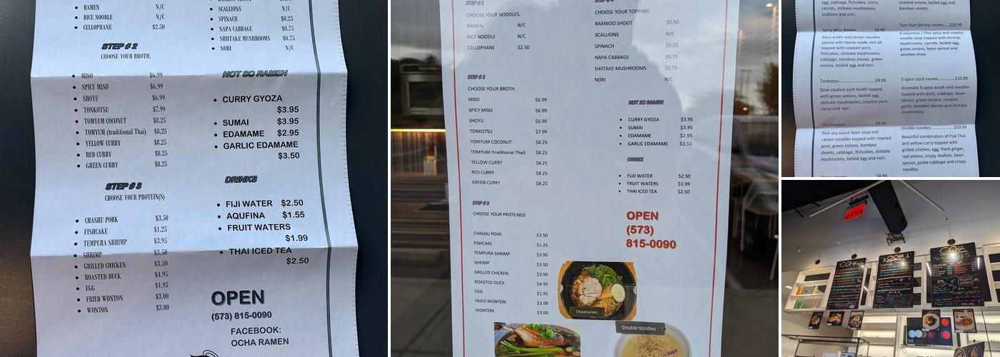 Ocha Noodles and Ramen Menu