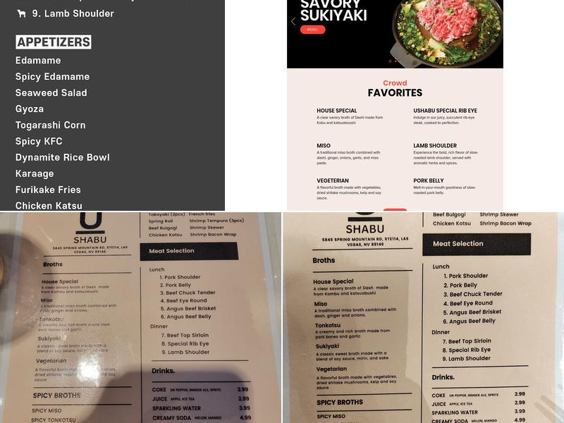 U SHABU Menu