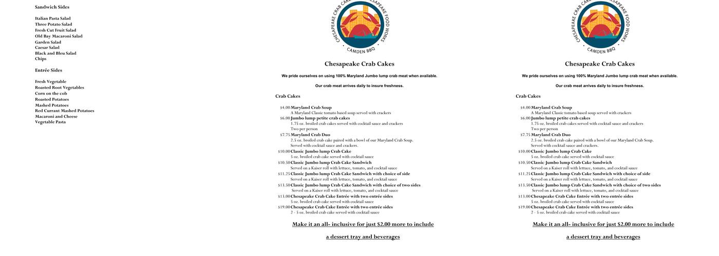 Chesapeake Crab Cakes Menu