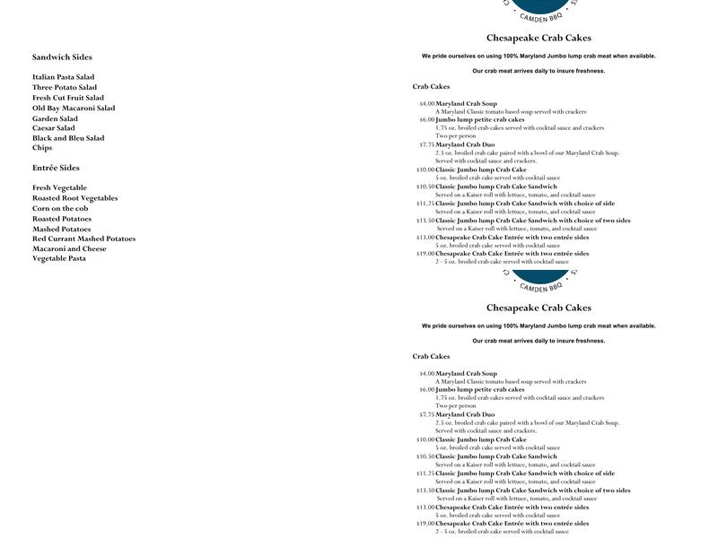 Chesapeake Crab Cakes Menu