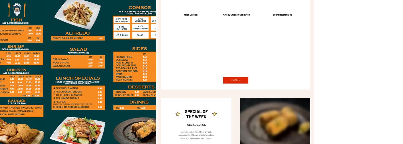 The Captain's Table Fish and Chicken Menu