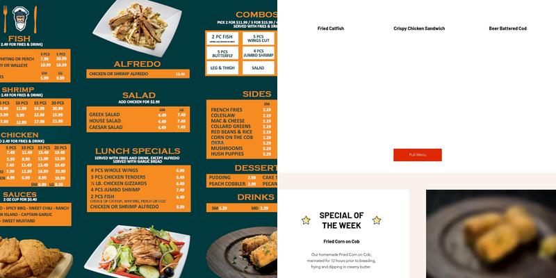 The Captain's Table Fish and Chicken Menu