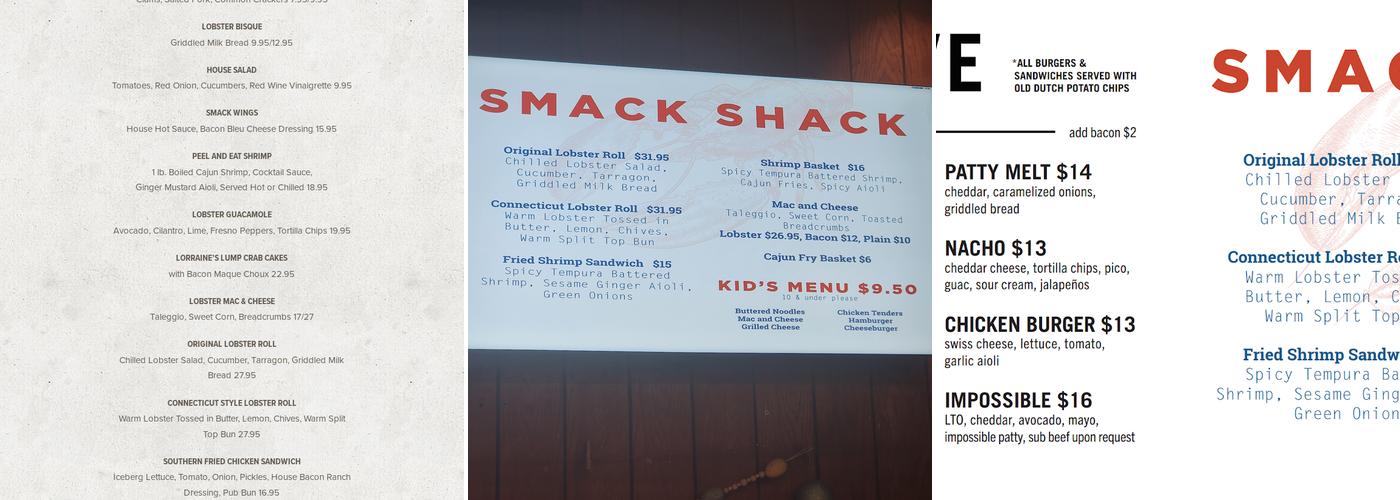 Smack Shack Rosedale Menu