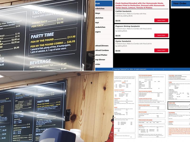 Red Top Seafood Menu