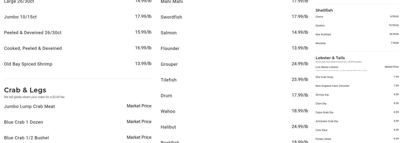 Dockside N' Duck Menu
