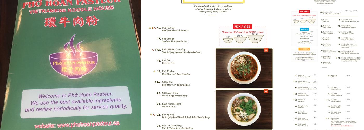Phở Hoàn Pasteur Menu