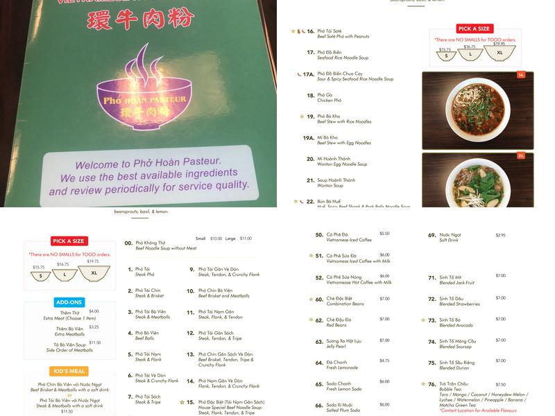 Phở Hoàn Pasteur Menu