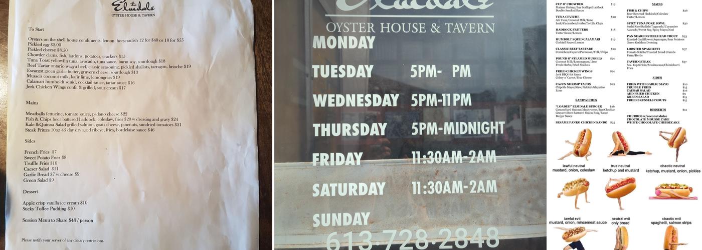 Elmdale Oyster House & Tavern Menu