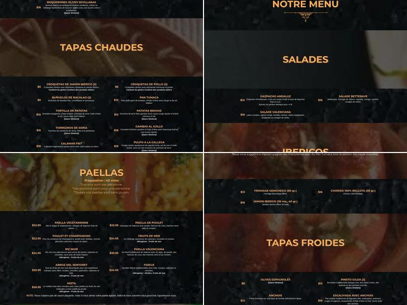 Montreal Paella Menu