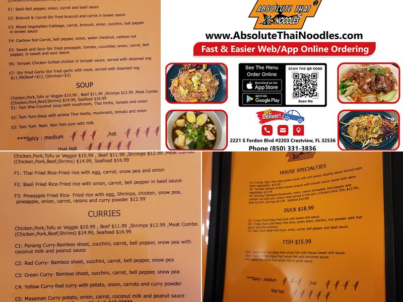 Absolute Thai & Noodles Restaurant (Crestview) Menu