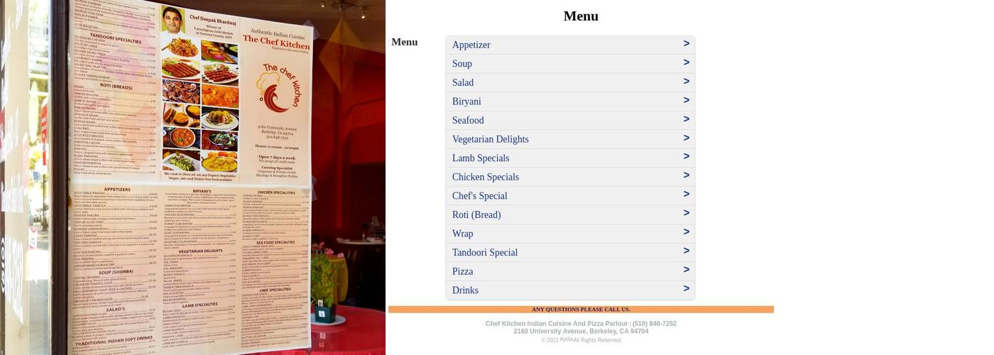 Bay Chef's Kitchen Menu
