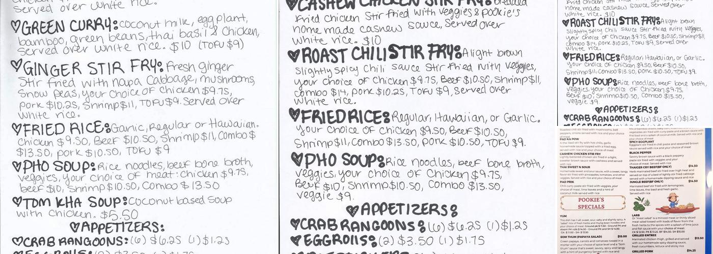 Pookie's Thai Cuisine Menu