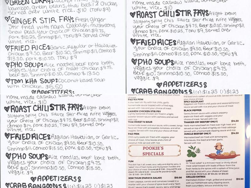 Pookie's Thai Cuisine Menu